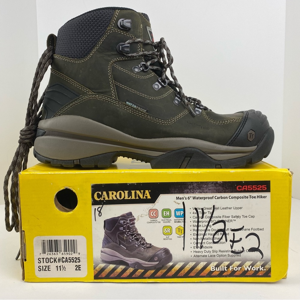 Carolina Men’s Green Leather Waterproof Safety Toe Hiking Boots